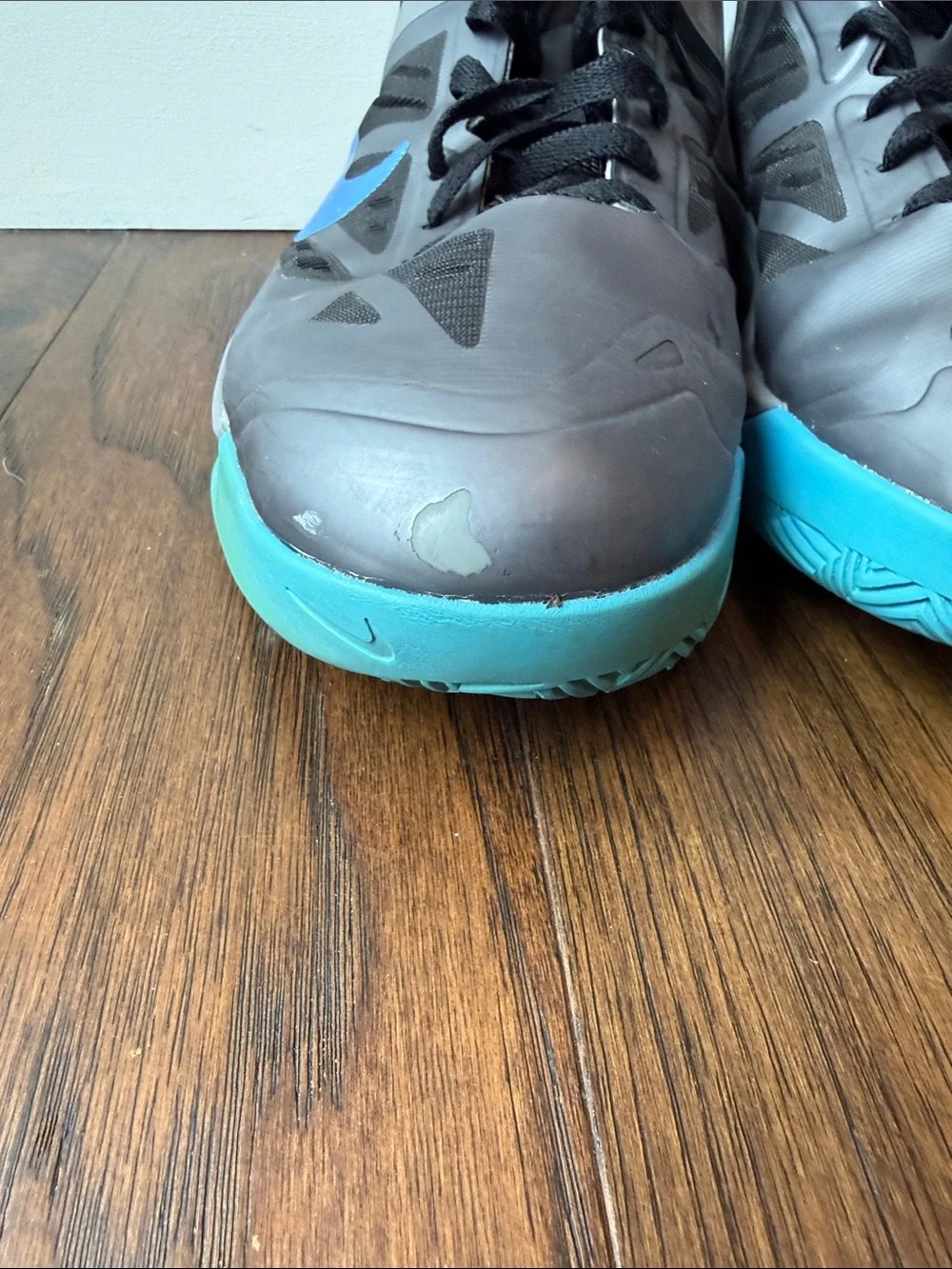 Nike Gray & Teal Blue High-Top Basketball Shoes with Blue Swoosh